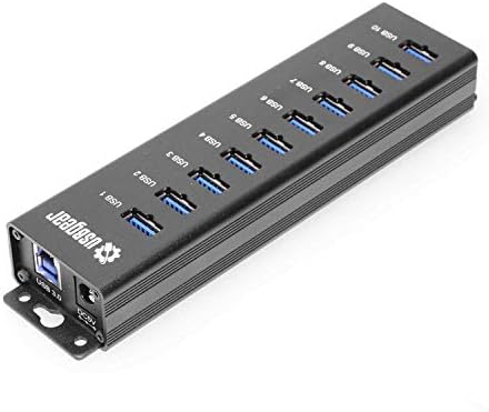 Maximize Connectivity with the 10-Port USB 3.2 Gen 1 Mountable Hub – Super Speed Data Transfer & Fast Charging for Home and Office Use, Includes 5 V/4 A Power Adapter & USB Type-A to Type-B Cable, Versatile Wall or Surface Mounting for Enhanced Productivity