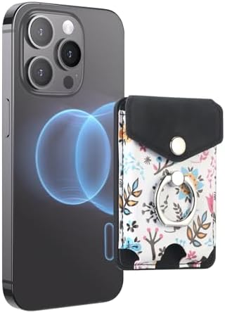 Premium Printed Leather Mag Safe Wallet for i Phone 15/14/13/12 – Magnetic Card Holder with Secure Ring Grip, 3-Card Capacity, Effortless Integration for Modern Minimalists