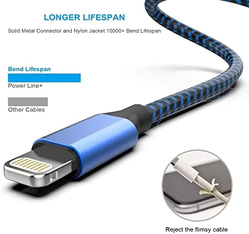 Apple MFi Certified 6 Pack Nylon Braided Lightning Cables – Fast Charging in Stylish Pastel Colors, Versatile Lengths (3 FT, 6 FT, 10 FT) for i Phone 14 Pro, 13 Mini, 12, 11 Pro Max, XR, XS, 8, 7, Plus, 6 S – Enhanced Durability & Quick Data Transfer