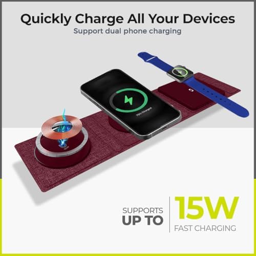 ZTAR 3-in-1 Wireless Travel Charger: Ultimate Mag Safe-Compatible Charging Pad for i Phone 16/15/14/13/12, Samsung Galaxy, Air Pods & Apple Watch – Portable Foldable Design for Effortless Travel & Rapid Multi-Device Charging