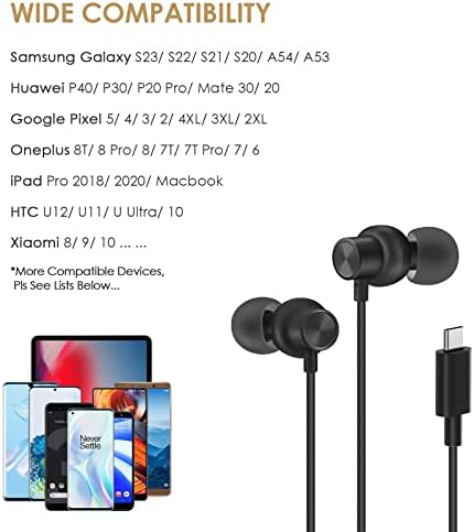 PALOVUE USB Type C Magnetic In-Ear Earbuds with Integrated Mic & Volume Control – Universal Compatibility for Google Pixel, Samsung, One Plus, Huawei, Sony & Mac Book – Ergonomic Design for All-Day Comfort & Premium Audio Quality for Audiophiles