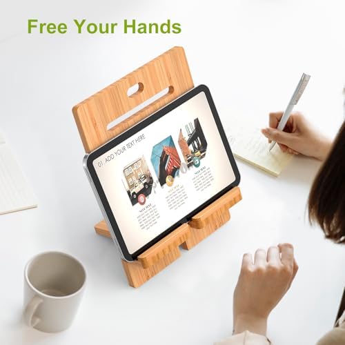 Pezin & Hulin Eco-Friendly Bamboo Adjustable Tablet Stand – Premium Multi-Angle Holder for i Pads, Smartphones, and E-Readers (Fits Devices 4.7″ to 13″) – Transform Your Workspace with Stylish Comfort and Enhanced Viewing Experience