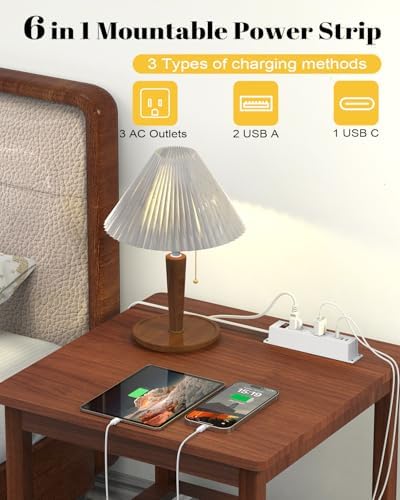 Kungfuking Wall-Mountable Power Strip with USB Ports – 6.56 FT Surge Protector Extension Cord Featuring 2 AC Outlets and Flat Plug Design for Enhanced Charging Flexibility and Device Safety