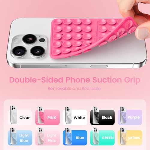 Klearlook 4-Pack Silicone Suction Cup Phone Mount – Creative Hands-Free Phone Grip for Stunning Selfies & Videos in Clear, Light Pink, Hot Pink, and Lavender – Innovative Double-Sided Suction Technology for Wide Compatibility – Premium Durable Design for Effortless Content Creation and Easy Maintenance