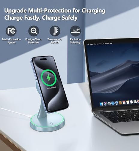 Efficient Magnetic Wireless Charging Stand – 15 W Fast Mag Safe Charger for i Phone 16 Series & Earlier, Sleep-Friendly Indicator Light, Sleek Design, Enhanced Compatibility & Quick Charge for Air Pods – Ultimate Cordless Convenience