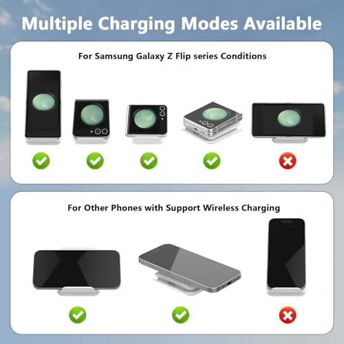 Portable 2-in-1 Fast Charging Station for Samsung Galaxy Z Flip Series – Foldable Wireless Charger with Enhanced Compatibility for Galaxy S, Note, and Watch – Ideal Travel Companion with Adapter Included – Sleek Black Design for Effortless Power on the Go