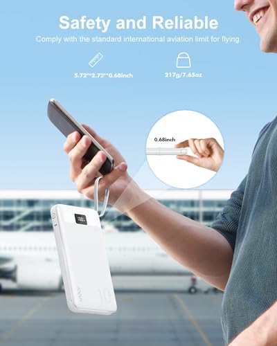 Revolutionize Your Charging Experience with ANOUV 10,000 m Ah Portable Power Bank – Built-in Cables & AC Plug for Fast, On-the-Go USB-C Charging, Compatible with i Phones and All Smart Devices – LED Display for Real-Time Battery Monitoring – The Ultimate Travel Essential for Efficiency and Convenience