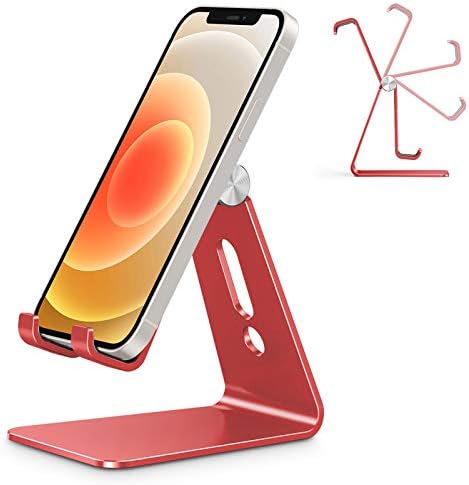 OMOTON Adjustable Cell Phone Stand, C2 Aluminum Desktop Phone Holder Dock Compatible with iPhone 15 14 13 Xs XR 8 Plus 7 6, Samsung Galaxy, Google Pixel, Android Phones, Grey – Enhanced Compatibility and Speed