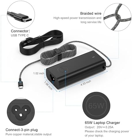 High-Performance 65 W USB-C AC Power Adapter for Dell Laptops – Universal Compatibility with Latitude, XPS, Chromebook & Inspiron Models – Durable Braided Cable for Enhanced Portability and Reliability – Ideal for Home and Office Use Upgrade your charging experience with this advanced 65 W USB-C AC power adapter, designed specifically for a wide range of Dell laptops including Latitude, XPS, Chromebook, and Inspiron series. Featuring a universally compatible design, this power adapter delivers optimal performance with multiple output options (5 V-3 A, 9 V-3 A, 15 V-3 A, 20 V-2.25 A, or 20 V-3.25 A) to ensure your device charges efficiently. The robust braided cable enhances durability, making it perfect for both everyday use and travel. Say goodbye to carrying your adapter back and forth; keep one at home and another at the office for seamless productivity. With a commitment to quality, we offer a replacement for any defective product from the date of purchase. Elevate your charging solution today with this essential laptop accessory!