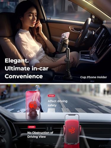 LISEN Adjustable Cup Phone Holder for Cars – 360° Long Neck Mount for Hands-Free Driving in SUVs, Trucks, and Golf Carts – Secure Fit for 4-7″ Smartphones Including i Phone, Samsung, and Google – Maximize Stability and Safety for Effortless Navigation and Communication