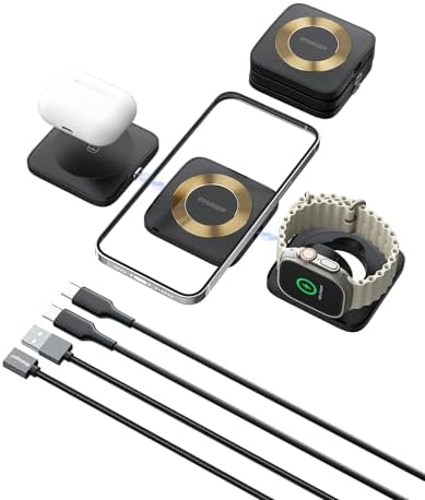 Magnetic 3-in-1 Detachable Wireless Charging Station for Apple Devices – Fast Charging Solution for i Phone 15/14/13/12, Air Pods Pro/2/3, and Apple Watch – Space-Saving, Portable Design for Effortless Device Management