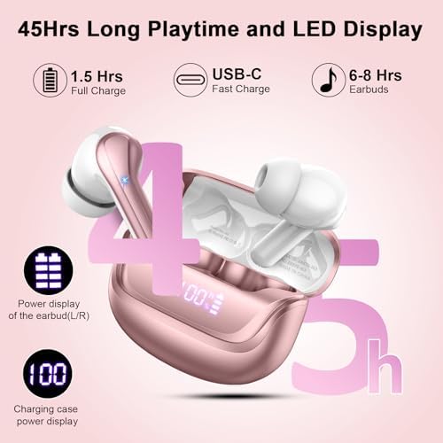 Donerton Advanced Bluetooth 5.4 Wireless Earbuds – Immersive Deep Bass In-Ear Headphones with Quad ENC Mics for Superior Noise Cancellation, 45-Hour Playback, IP7 Waterproof Charging Case – Ideal for Fitness Enthusiasts and Effortless Connectivity