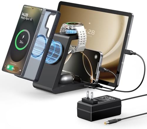 Revolutionize Your Charging Experience with the 5-in-1 Magnetic Wireless Charging Station – Fast Mag-Safe Dock for Samsung Galaxy S25, S24, S23 Ultra, Galaxy Watch Ultra Series, and Buds – Complete with 36 W Power Adapter and Dual Cables for Ultimate Device Compatibility – Effortless Magnetic Induction Charging for Phones, Tablets, and More – Multiple Protection Features for Safe, Silent Operation – Perfect Gift for Tech Lovers with 18-Month Service Guarantee