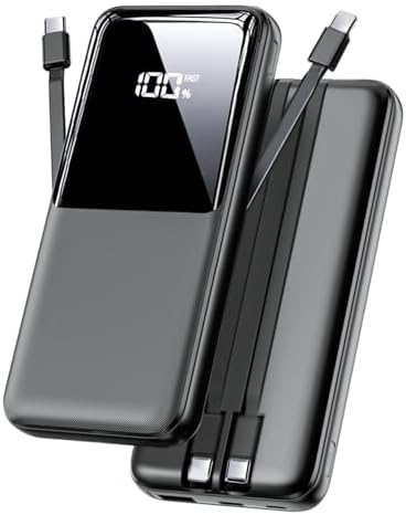 High-Capacity 20,000 m Ah Portable Power Bank – Ultra-Fast Charging Battery Pack with Built-In USB-C and i OS Cables for i Phone, Android, and Samsung Devices – Ideal Travel Companion for Uninterrupted Connectivity – Durable and Lightweight Design (1 Pack, White)