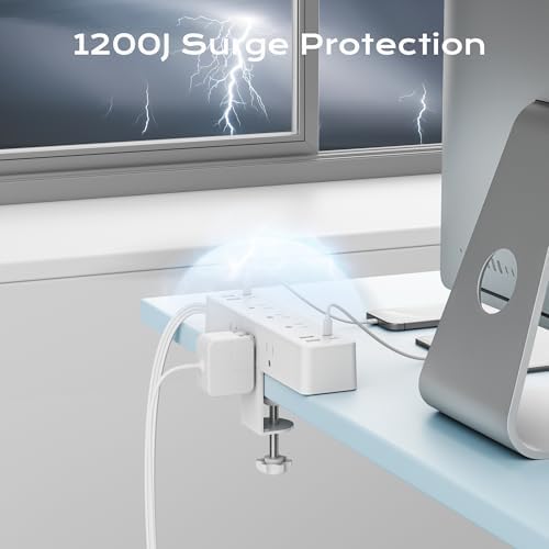 Revolutionize Your Workspace with ACOZVIN 17-in-1 Desk Clamp Power Strip – 40 W Fast Charging Hub, 9 AC Outlets & 8 USB Ports (4 USB-C) for Ultimate Device Connectivity, 10 ft Flat Plug Surge Protector Perfect for Home Office Efficiency and Safety