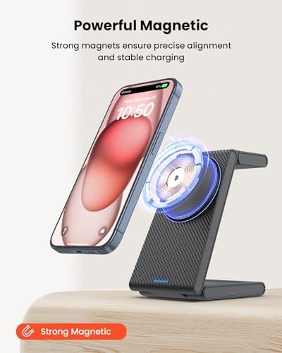 GEEKERA 3-in-1 Foldable Wireless Charging Station for Apple Devices – Fast Charge Your i Phone 16/15/14/13/12/11 Pro Max, Apple Watch Ultra/10/9/SE/8/7/6/5 & Air Pods Pro/4/3/2 with Travel-Friendly Design – Ultimate Multi-Device Charging Solution for Home & On-the-Go Efficiency