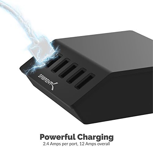 SABRENT 6-Port Aluminum Desktop USB Rapid Charger – 60 W (12 A) Smart Charging Station for Family Devices – UL Certified with Auto Detect Technology – Sleek, Compact, and Ideal for Home, Office & Travel Use