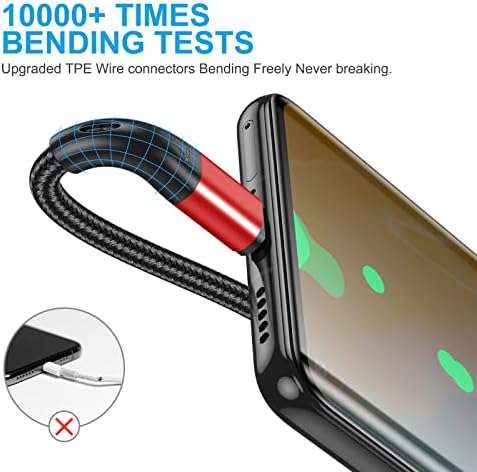 Premium 10 FT USB Type C Cables – Fast Charging 3 A, 3-Pack Nylon Braided Quick Charger Cords for Samsung Galaxy S21/S20/S10/S9/S8 Plus, Note 20/10/9/8, LG V50/V40/G8 – Durable & Tangle-Resistant Blue Charging Solution for Maximum Efficiency