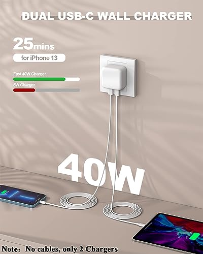 Ultra-Fast Dual USB-C Wall Charger for i Phone 15 – 40 W Power Delivery Adapter, Compact and Foldable Design for On-the-Go Charging, Ideal for i Phone 15/14/13 Pro, i Pad, and More – Maximum Efficiency with Enhanced Safety Features