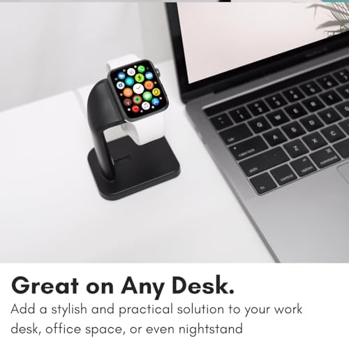 Macally Premium Apple Watch Charger Dock – Universal Stand for Series Ultra, 1-9, SE (38 mm, 40 mm, 42 mm, 44 mm) – Fast Charging Station with Sleek Black Design – Ideal Nightstand Accessory for Notifications and Style