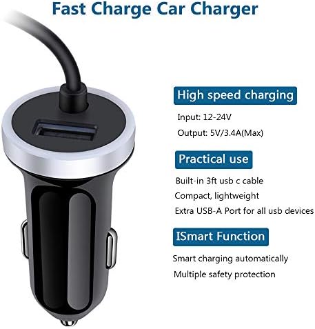 High-Performance Dual Port Car Charger for Samsung Galaxy S-Series & Note Models – 3.4 A USB C Adapter with Integrated 3 ft Fast Charging Cable for Seamless On-the-Go Power – Optimal Compatibility for Fast Charging Enthusiasts