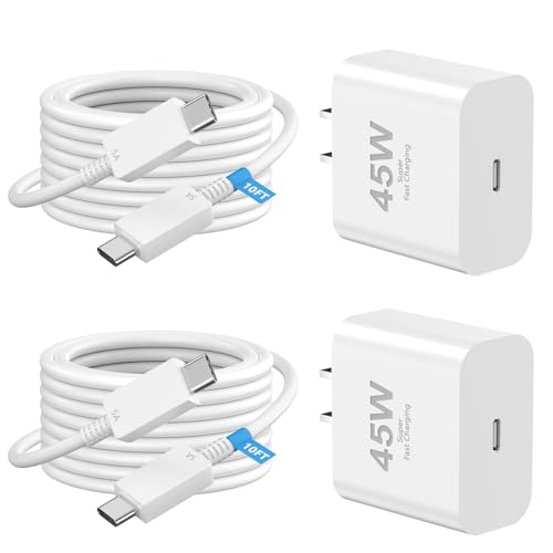 Experience Ultimate Charging Power: 45 W USB C Fast Charger Bundle for i Phone 16 & Galaxy S25 – Includes Dual 10 FT USB C Cables for Unmatched Convenience and Speed – Ideal for Home or Travel with Advanced Safety Features and Wide Device Compatibility