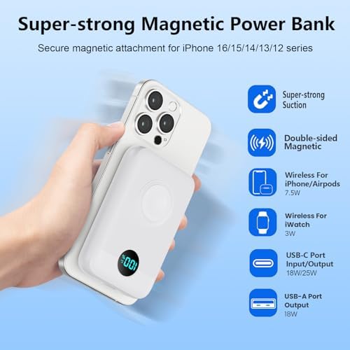 Revolutionary 4-in-1 Magnetic Power Bank – 10,800 m Ah Wireless Charger for i Phone 16/15/14/13/12 & Apple Watch – Compact & Lightweight Design with LCD Display – 25 W Ultra-Fast Charging for Up to 4 Devices – Seamless Compatibility with Mag Safe, Air Pods, and Android Devices – Enhanced Safety Features with Multi-Protection – Ideal for On-the-Go Power Management and Versatile Charging Solutions