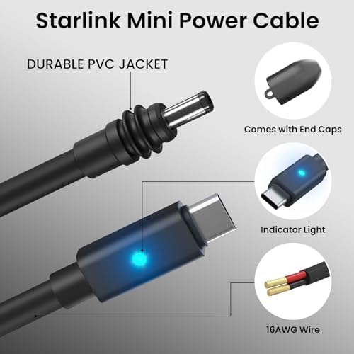 Experience Unmatched Connectivity with the Bar Baren 6.56 FT Starlink USB C Cable – Enhanced Performance for Starlink Mini with LED Indicator and Waterproof Design, Ideal for 60 W+ Power Banks and Outdoor Use – Elevate Your Internet Experience Today!