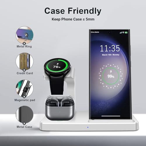 3-in-1 Fast Wireless Charging Station for Samsung Devices – Ultra-Compatible Dock for Galaxy S25/S24/S23/Z Fold/Flip, Galaxy Watch Ultra/7/6/5, and Galaxy Buds – Sleek Design with Case-Friendly Charging and Advanced Safety Features – Ideal for Home, Office, and Multi-User Environments – (Black)