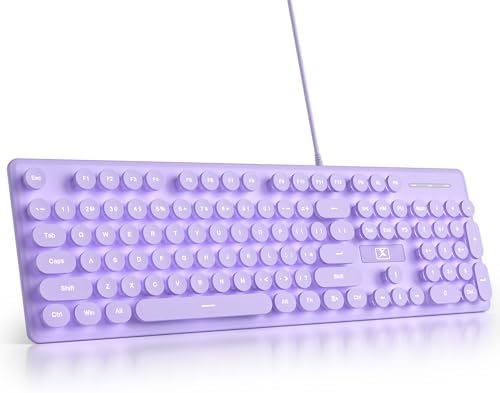 Transform Your Workspace with the Surmen Pink Retro Typewriter Keyboard – Backlit, Quiet & Full-Size 104 Keys for Effortless Typing and Style, Perfect for Home and Office Use!