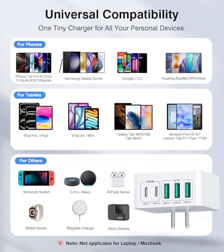 Ultimate 50 W Multiport USB-C Wall Charger: High-Efficiency 5-Port Power Hub for i Phone 16/15/14/13/12 Pro Max, Samsung, and All Devices – Sleek, Lightweight Design with PD & QC 3.0 Technology – Ideal for Home, Office, and On-the-Go Fast Charging Solutions