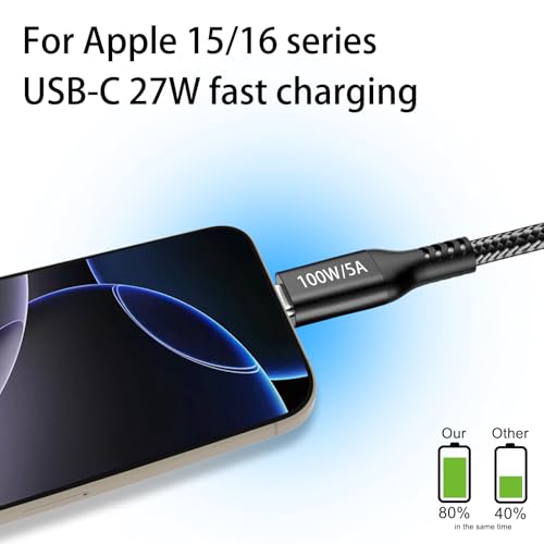 15 FT USB C to USB C Charging Cable – 100 W Fast Power Delivery for i Phone 15 Pro Max, Mac Book Air, i Pad Pro, Samsung Galaxy, One Plus, Google Pixel, PS5 & Xbox – Ultimate Durability and Enhanced Compatibility for Rapid Charging and Data Transfer