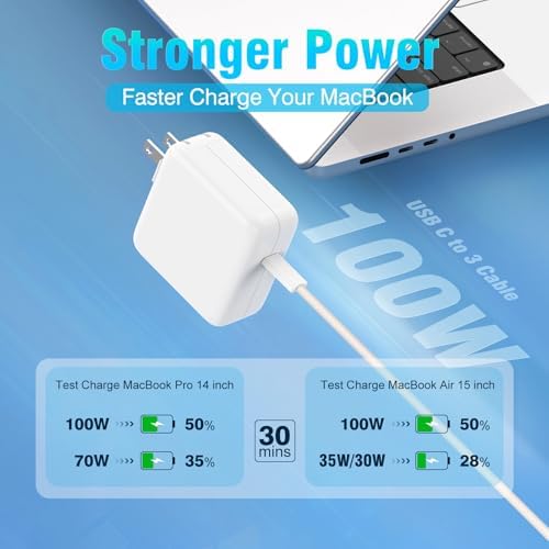 Compact Power Adapter for Mac Book Pro & Air – 6.6 FT Braided USB-C Charger with LED Indicator, Starlight Finish, Fast Charging for 2021-2025 Models, Enhanced Safety Features, Reliable Performance for Home & Travel Use