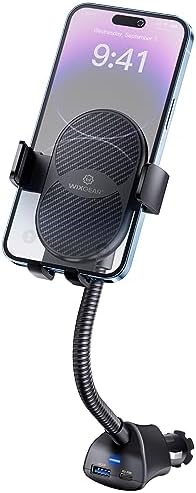 Wix Gear 360° Rotating Car Mount Phone Holder with Dual USB Charging – Adjustable Gooseneck Cigarette Lighter Cradle for Universal Smartphone Compatibility – Ultimate Driving Convenience and Hands-Free Safety