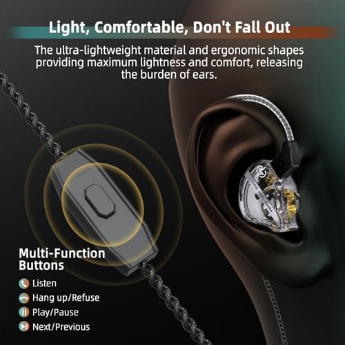 CCZ DC01 Pro Wired In-Ear Monitor Headphones – Premium Gaming Earbuds with Patent-Pending Comfort-Fit Ear Fins – Exceptional Sound Quality for Gamers and Musicians – Versatile Compatibility for All Devices – Sleek Black Design for Style and Performance