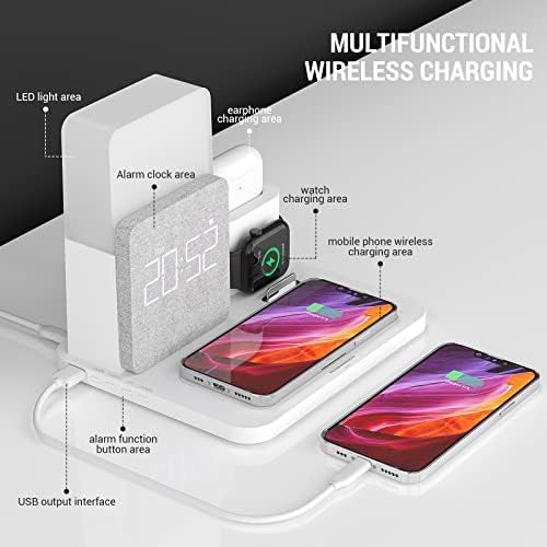 Transform Your Charging Experience with the 7-in-1 Wireless Charging Station – Integrated Alarm Clock, Adjustable Night Light, and Fast Charging Dock for i Phone 12/13/14/15/16 Pro & Air Pods – Sleek, Space-Saving Design for Home and Office Use