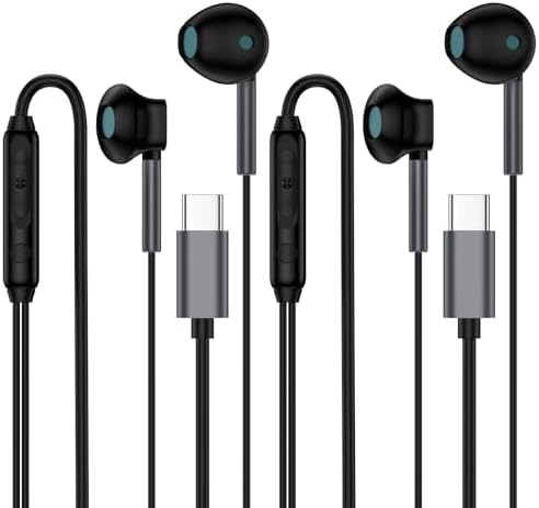 Dual Pack USB C Earbuds – High-Performance Wired Headphones for i Phone 16 & Samsung Galaxy S Series – Immerse in Crystal Clear Sound with Built-In Microphone & Intuitive Controls – Ultra-Lightweight Ergonomic Design for Extended Comfort – Rapid USB Type C Connectivity for Effortless Audio Experience and Exceptional Durability
