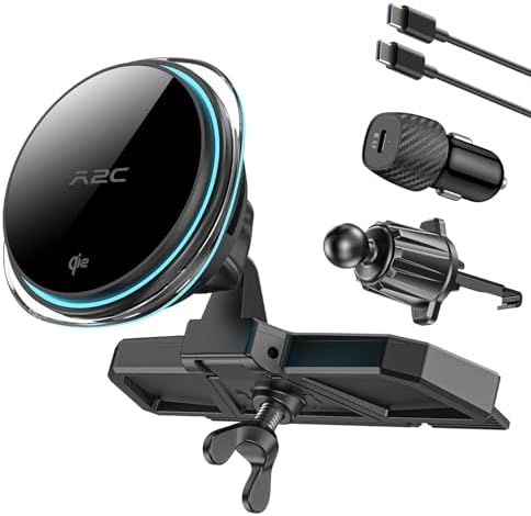 A2C Qi2 15W Wireless Car Charger CD Mount for MagSafe, Magnetic Wireless Charger for Car Air Vent | CD Slot with Semiconductor Cooling Chip, Fast Charging for iPhone 16 15 14 13 12, LED Indicator – Enhanced Compatibility and Speed