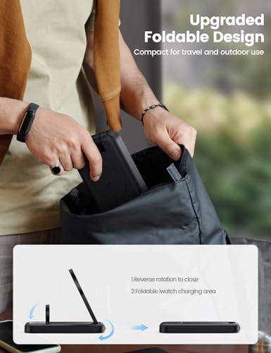 Lamicall 3-in-1 Magnetic Foldable Wireless Charger Stand – Fast Charging Station for i Phone 16/15/14/13/Pro/Pro Max, Apple Watch & Air Pods – Compact Travel-Friendly Design with Enhanced Mag Safe Compatibility for Effortless Device Management