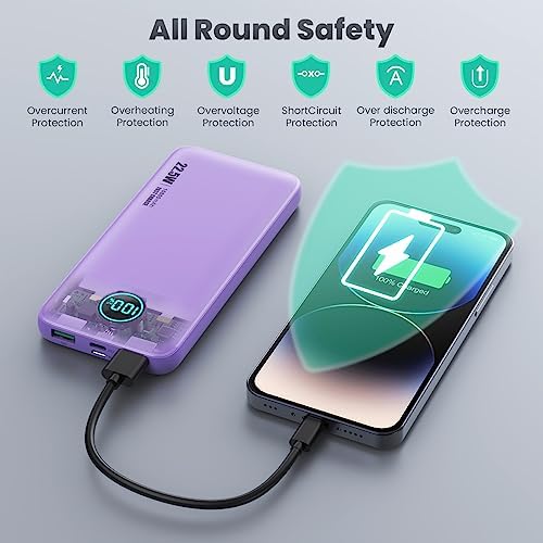 Ultra-Slim 10800 m Ah Portable Power Bank with LCD Display – Dual QC 4.0 & PD Fast Charging for i Phone 15, Android & Samsung Galaxy – Lightweight Travel Companion for Continuous Device Power