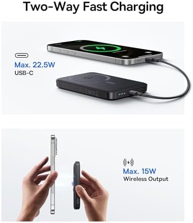 Baseus Mag Safe Power Bank 10,000 m Ah – Qi2 Certified 15 W Wireless Charger with 22.5 W USB-C Fast Charging for i Phone 16/15/14/13/12 Pro Series – Lightweight, Magnetic Battery Pack for Effortless On-the-Go Charging