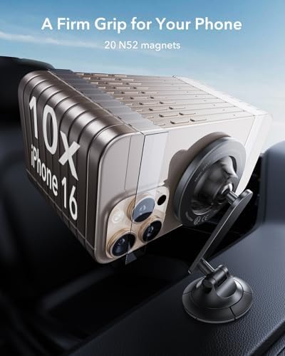Upgrade Your Driving Experience: ESR Magnetic Dashboard Mount for Mag Safe i Phone 16/15/14/13/12 & S25 – 360° Rotatable Holder with Strong Magnets & Enhanced Stability Rings for Secure Hands-Free Navigation