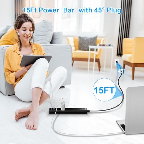 10 FT Surge Protector Power Strip with 5 Outlets & 3 USB Ports (Including 1 USB-C) – 1250 W, 10 A, 700 J Protection for Home Office & Entertainment Setup – Versatile Wall Mount Design for Extended Reach and Fast Charging – 2 Pack Black