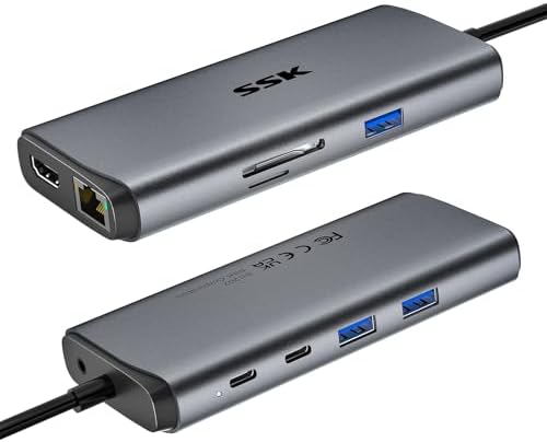 Unlock Ultimate Connectivity with the SSK 10-in-1 USB C Hub: High-Speed 10 Gbps Data Transfer, Stunning 4 K HDMI Output, Ethernet Stability & 100 W Power Delivery – The Ideal Multiport Adapter for Mac Books, Laptops, and On-the-Go Professionals! Experience Unmatched Performance, Effortless Organization, and Sleek Style to Transform Your Workspace Today!