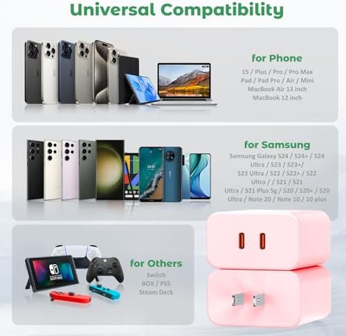 40 W Dual-Port USB-C Fast Charger for i Phone 15/16/14/13/12/11 Pro Max & Samsung – High-Speed Compact Charging Block with Power Delivery & Quick Charge for Home and Travel Efficiency