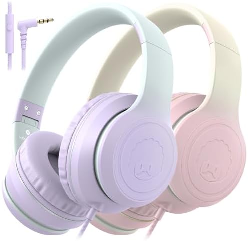 Rockpapa L22 Purple Over-Ear Headphones for Kids & Women – Lightweight, Foldable, and Durable Wired Design with Built-In Microphone for Clear Hands-Free Communication, Perfect for School, Travel, and Daily Use – High-Quality Stereo Sound and Tangle-Free Cord for Seamless Audio Enjoyment