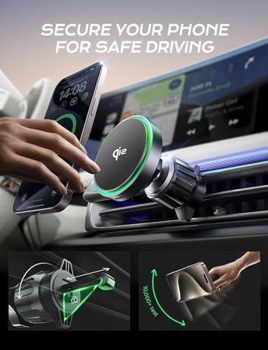 LISEN Qi2 15 W Mag Safe Car Charger & Mount – Ultra-Fast Magnetic Wireless Charging for i Phone 16 Pro Max Plus, 15, 14, 13, 12 – Secure Air Vent/Dashboard Holder for Effortless Navigation and Enhanced Compatibility