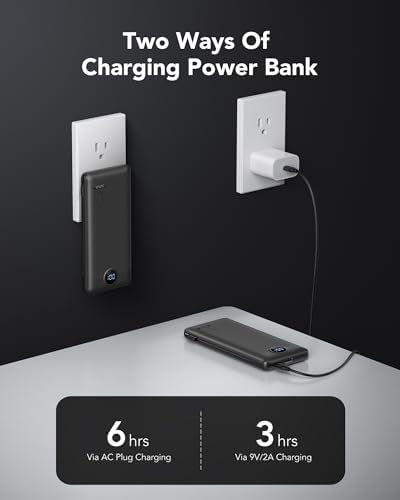 Sleek VRURC 10,000 m Ah Portable Charger with Built-in Wall Plug – Rapid 22.5 W USB Power Bank for Ultimate Travel Convenience – Slim Profile, 4 Outputs & Dual Inputs for Multi-Device Charging – Essential USB-C Compatible Travel Accessory in White