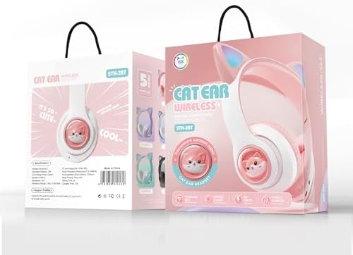 Charming Cat Ear Kids Bluetooth Headphones – Stylish Wireless On-Ear Design with Volume Limiter & LED Lights for Safe Listening – Compatible with Amazon Fire Tablets, Laptops, and More (Vibrant Pink) – Ideal for Toddlers and Young Music Lovers!