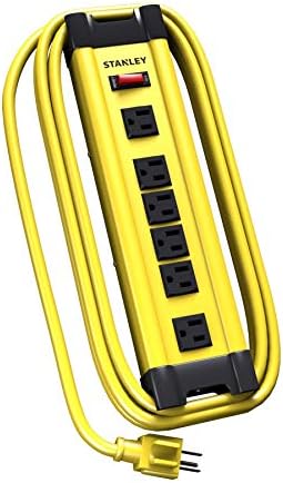 Stanley 31608 Heavy-Duty 6-Outlet Power Strip with 10-Foot Cord – Durable Metal Surge Protector for Enhanced Device Compatibility and Workspace Efficiency